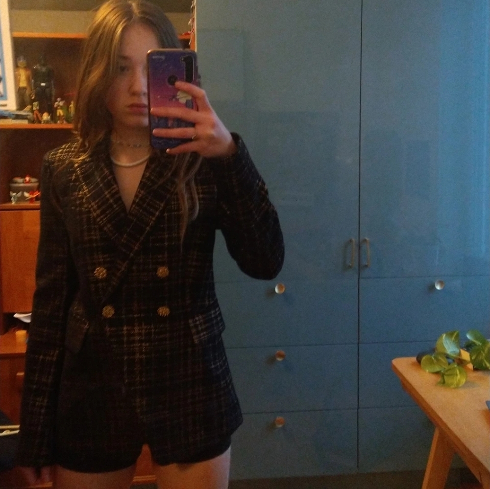 Elie Tahari metallic plaid blazer